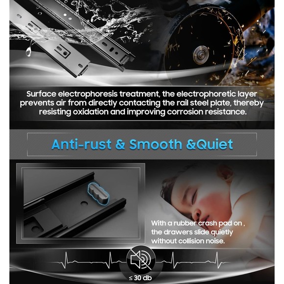 Drawer Slides Glides 18" Metal Drawer Rails Track Glides 2 Pairs 18" Black - Picture 8 of 8